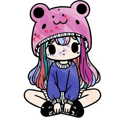 a girl wearing a frog hat and some frog socks