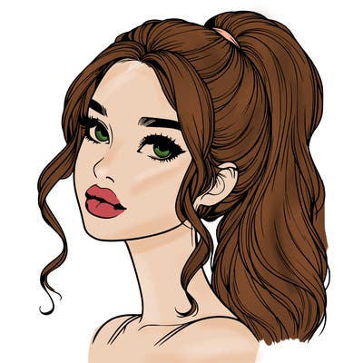 realistic girl with a ponytail on her hair and lips