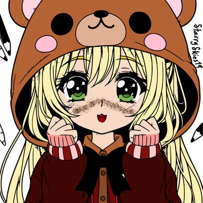 manga girl in cute bear hoodie