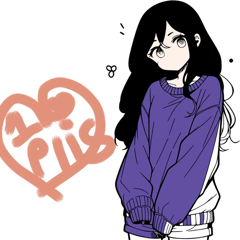 manga teen girl  in a sweater and baggy pants