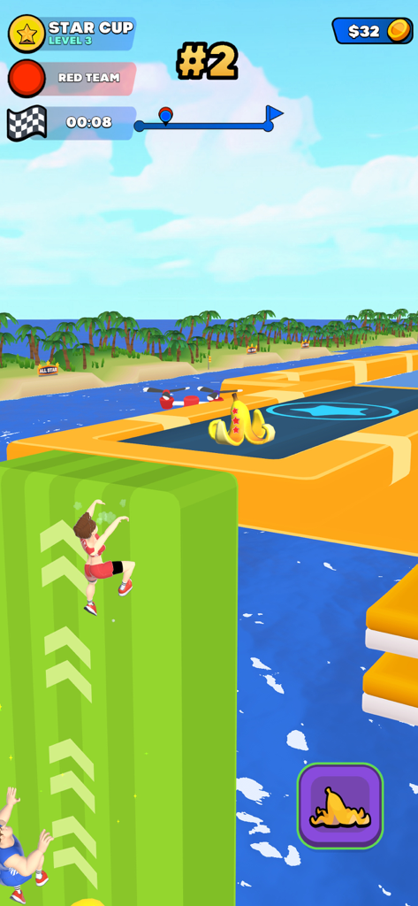 All Stars Challenge - Personagem escalando uma parede em uma corrida multiplayer de All Stars Challenge