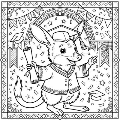 Dive into the festive spirit of graduation with this charming bilby coloring page designed especially for teens. Featuring a smart bilby in a cap and gown amidst confetti, it's a perfect blend of celebration and creativity.