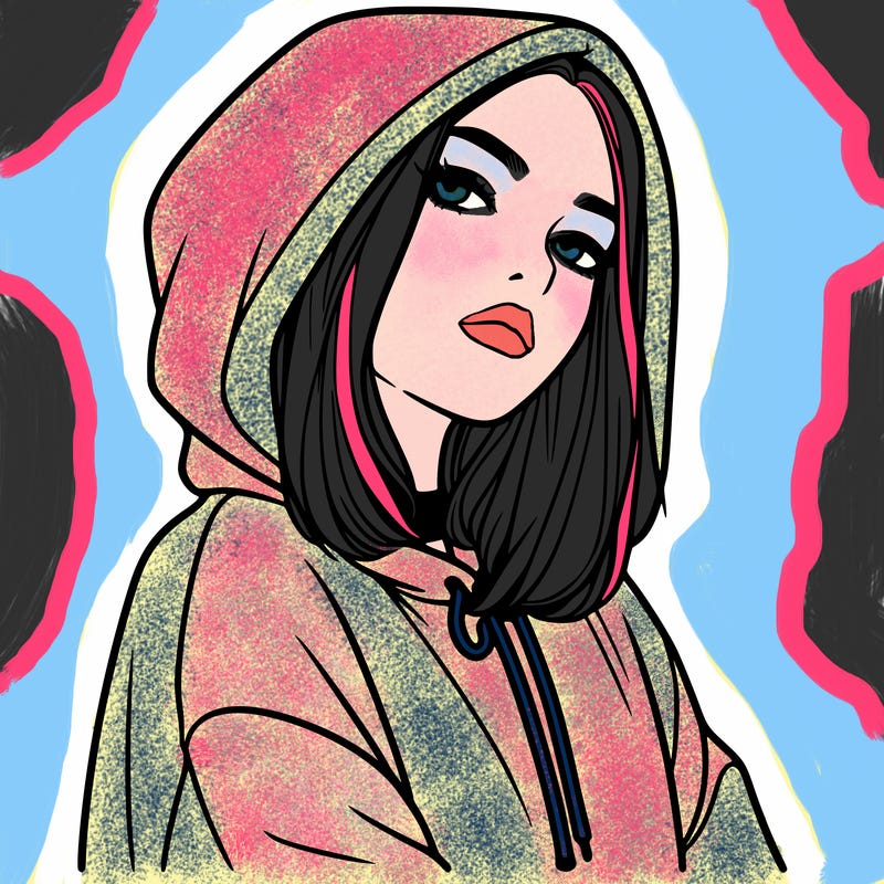 a realistic girl in a hoodie