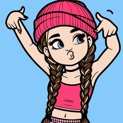 realistic teenage girl with braids and a beanie and crop top doing 🫶🏼