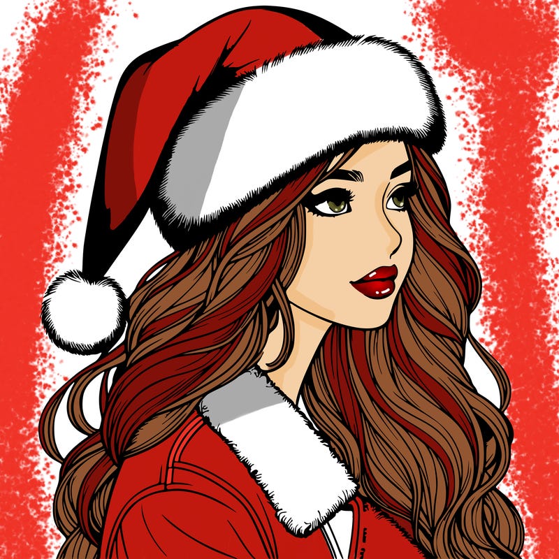realistic girl in santa hat