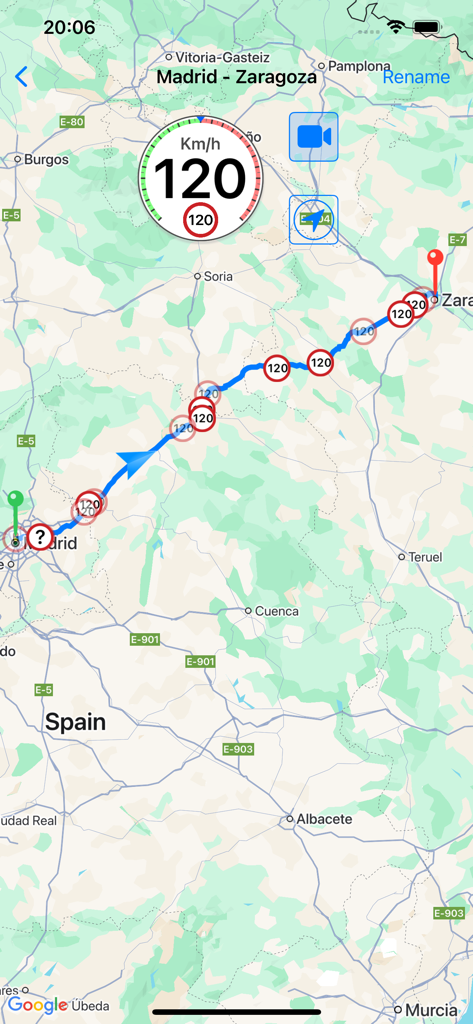 RadarAll Speed Camera Detector - Aplicativo detector de radares mostrando alertas e rota em um mapa