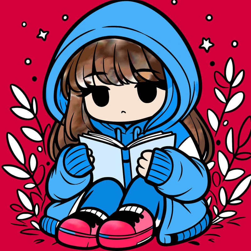 girl in oversized hoodie reading a book