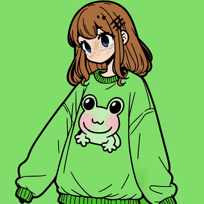 girl wearing frogging sweatshirt