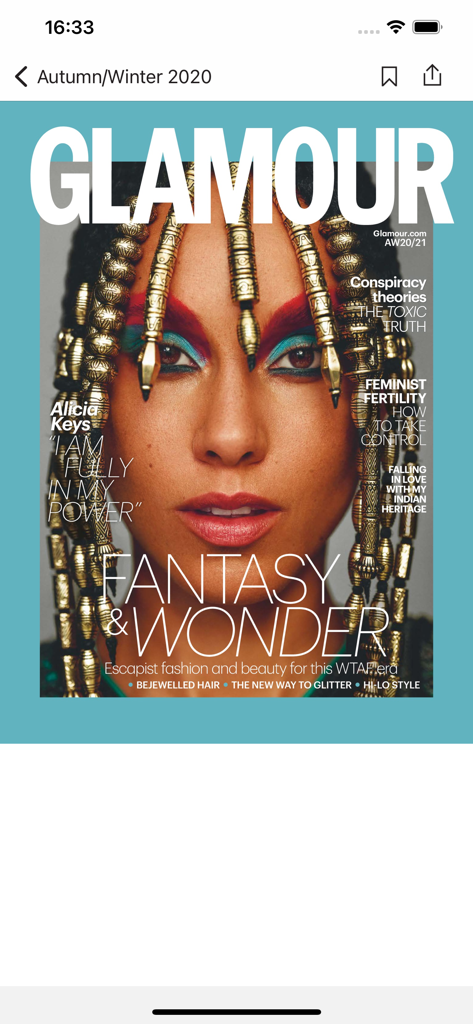 Portada digital de Glamour Magazine UK con Alicia Keys