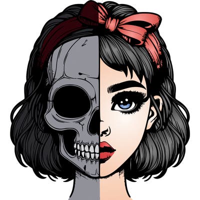 realistic girl with half skull mask