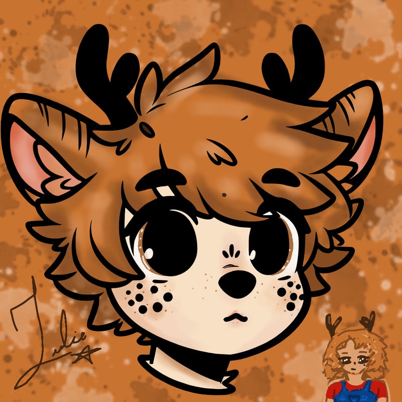 a humanoid deer with soft fluffy ears