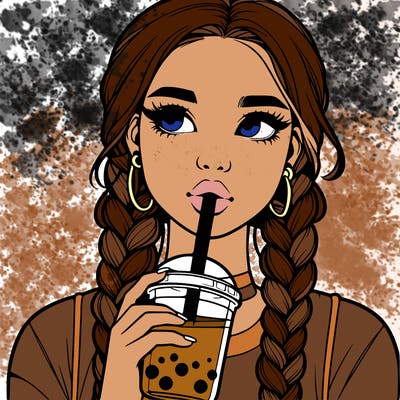 realistic girl with braided hair drinking boba
