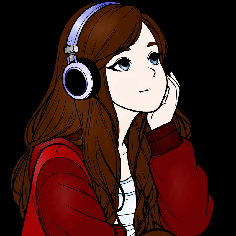 realistic girl listening to music