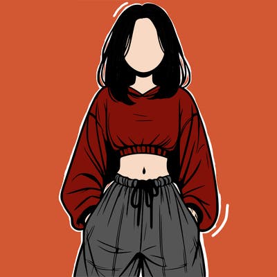 realistic girl faceless with baggy pants and a crop top