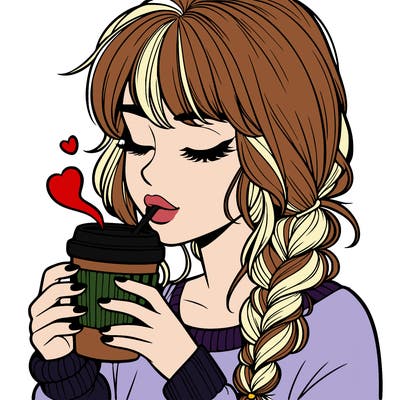 realistic girl drinking coffee