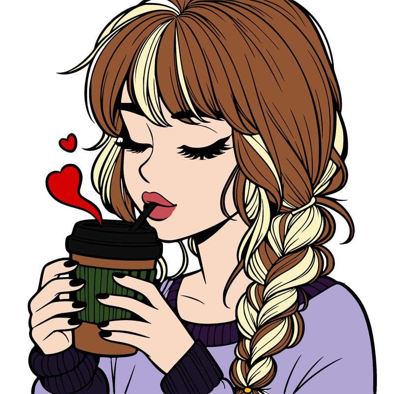 realistic girl drinking coffee