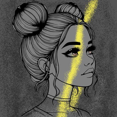 realistic girl with buns on the top of her head