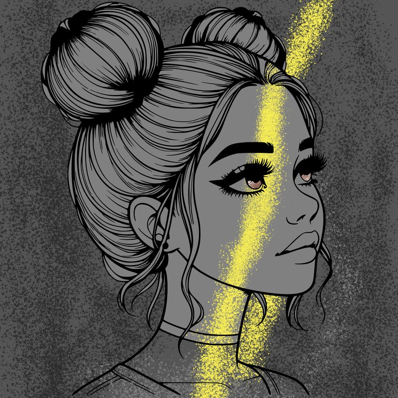 realistic girl with buns on the top of her head