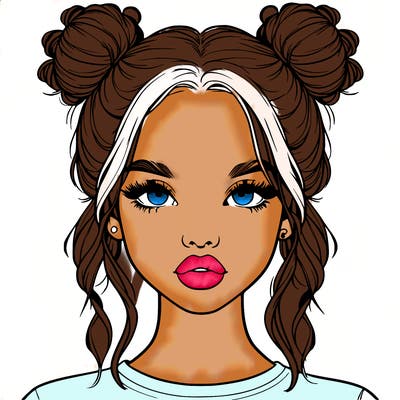 realistic girl with two buns in hair and lips