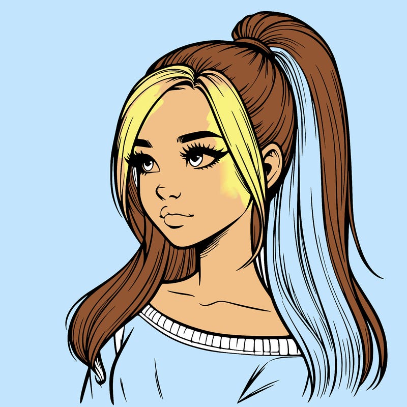 realistic girl with a high ponytail