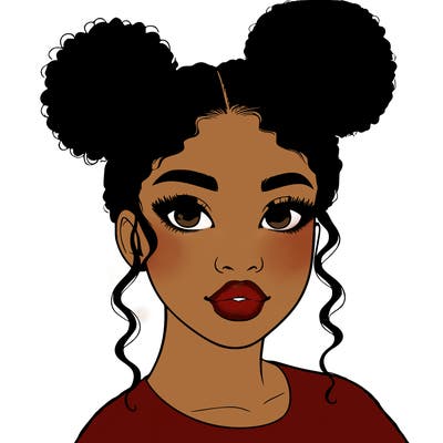 realistic black  girl with half up half down buns