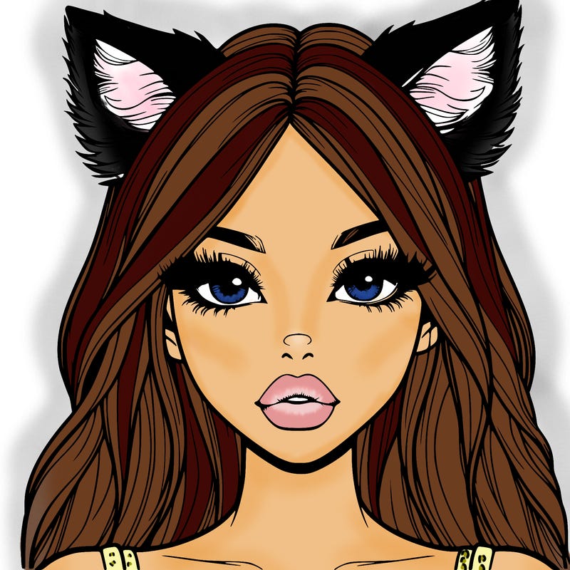 realistic girl with fox ears and realistic lips