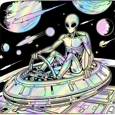 realistic human in a alien spaceship outer space