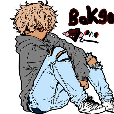 a male hoddie ripped jeans messy hair anime
