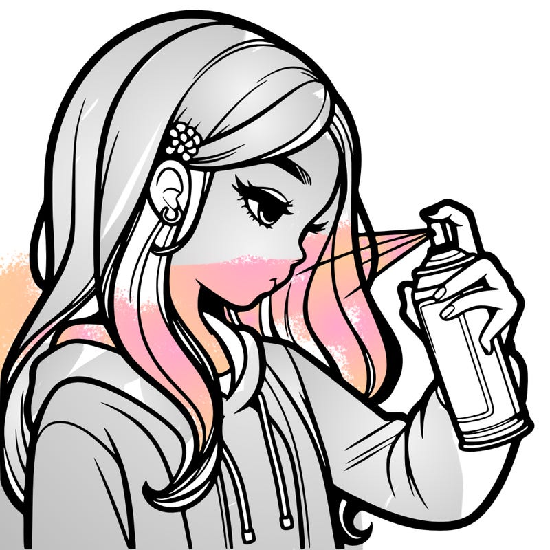 a realistic girl spray painting