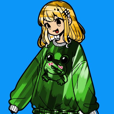 girl wearing frogging sweatshirt