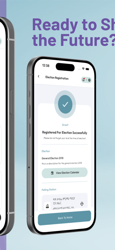 Iphone screen showing a successful voter registration message in the Mirchaye app for the Ethiopian General Election