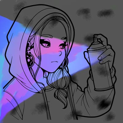 a realistic girl, spray painting