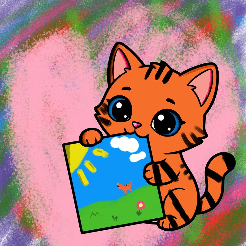 a small cat with a blank sheet of paper in its hand. the cat is sooooooo cute!