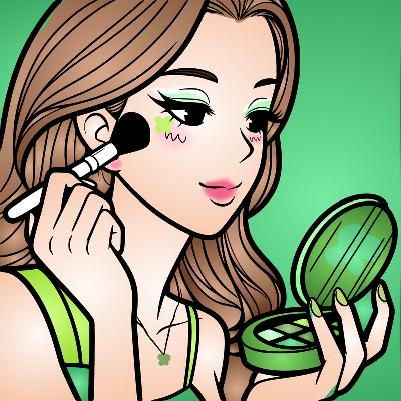 little girl putting on makeup