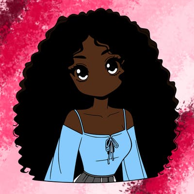 a black anime girl with long afro hair