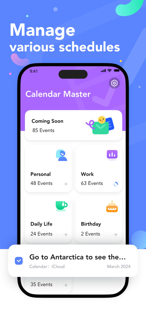 Pure Master:PhoneExpert - Pure Master app interface for managing personal work and daily calendar events