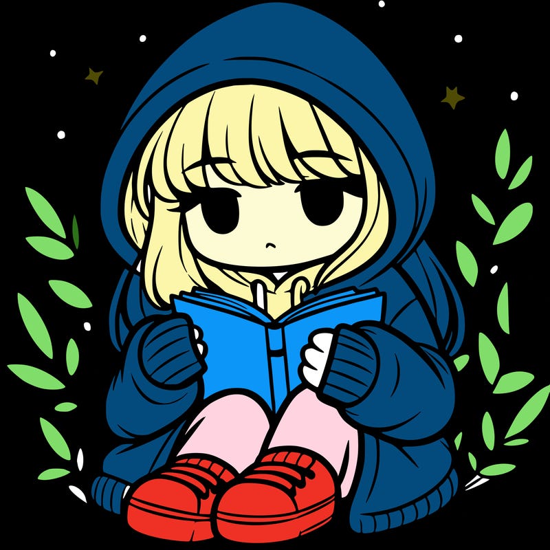 girl in oversized hoodie reading a book