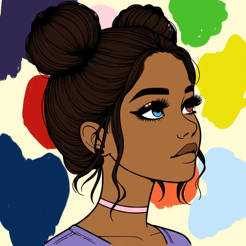 realistic girl with buns on the top of her head