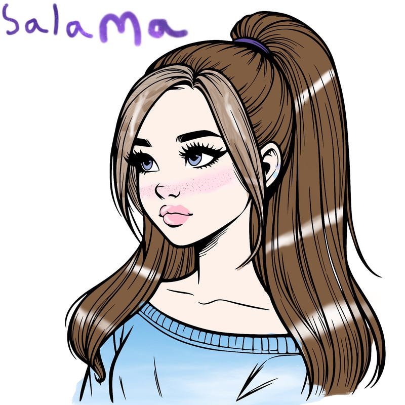 realistic girl with a high ponytail