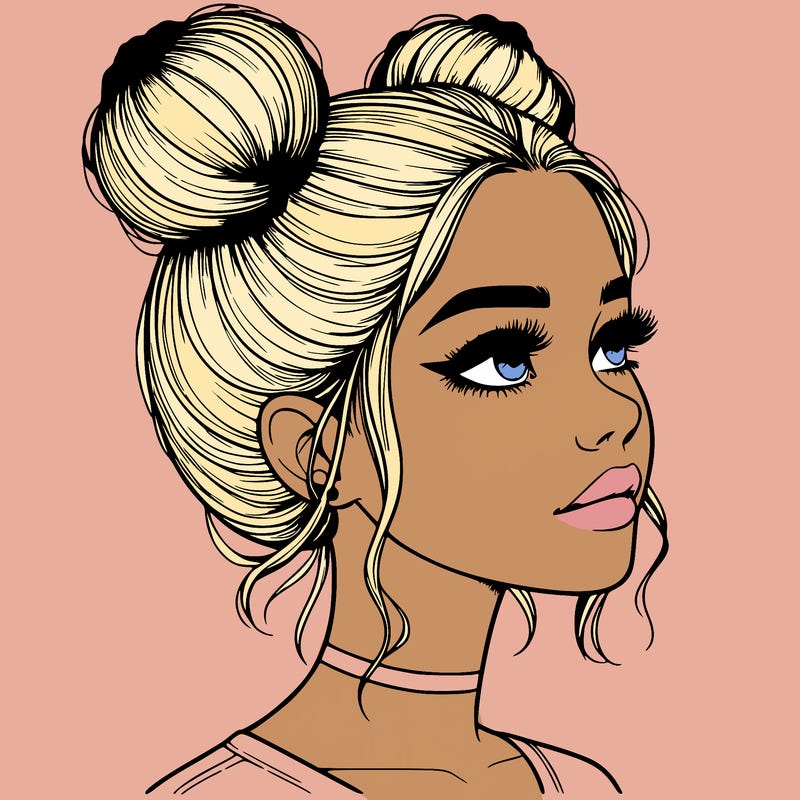 realistic girl with buns on the top of her head