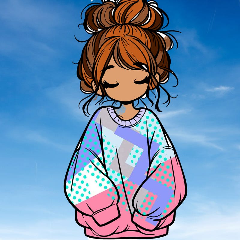 girl with baggy sweatshirt and messy bun