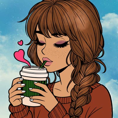 realistic girl drinking coffee