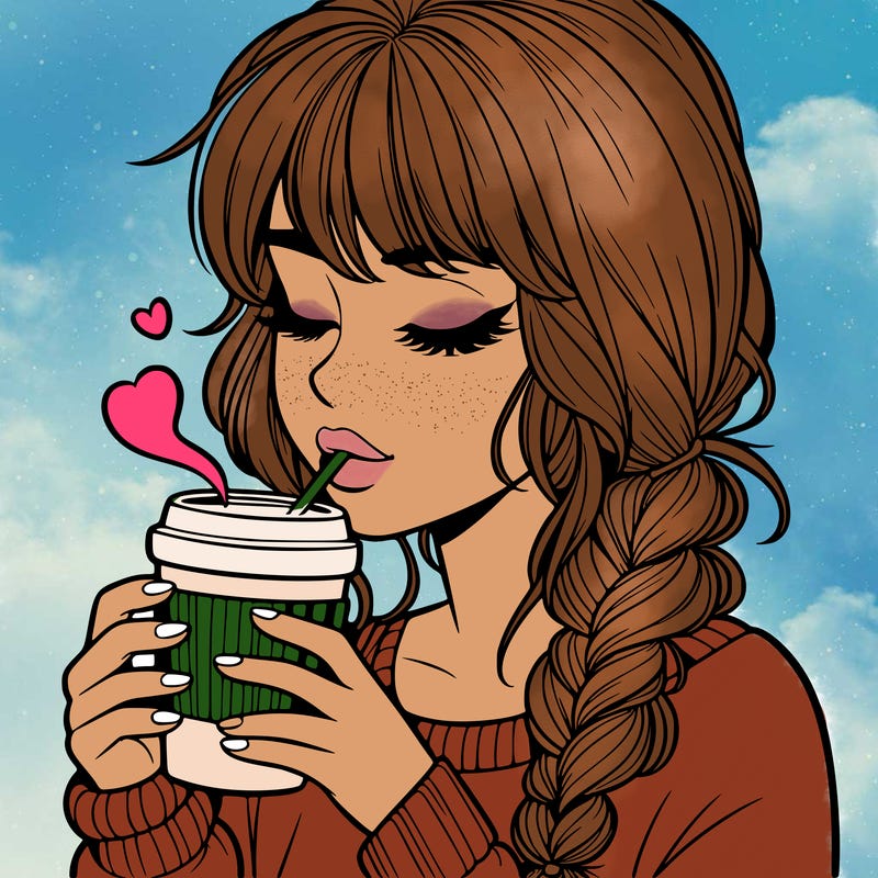 realistic girl drinking coffee