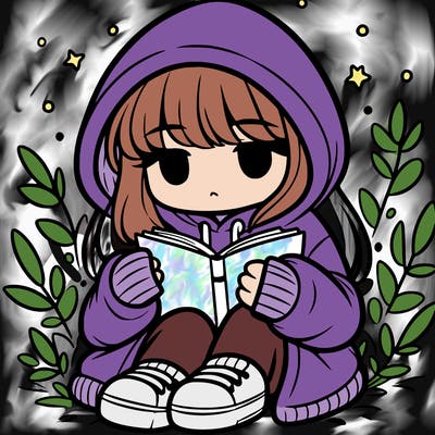 girl in oversized hoodie reading a book