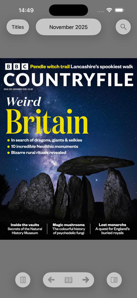 Exactly - Interfaz de la aplicación Exactly que muestra la portada digital de noviembre de 2025 de la revista BBC Countryfile