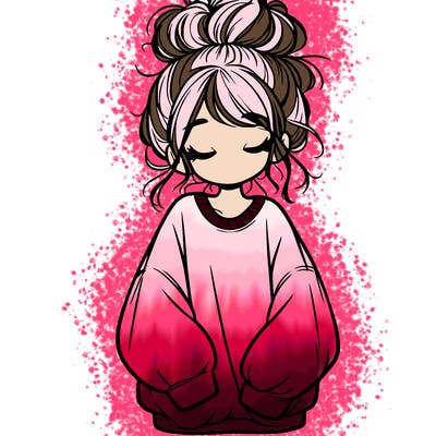 girl with baggy sweatshirt and messy bun
