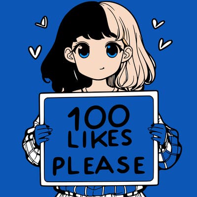 a girl holding a sign saying 100 likes please