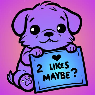 a puppy holding a sign that says 2 likes maybe?