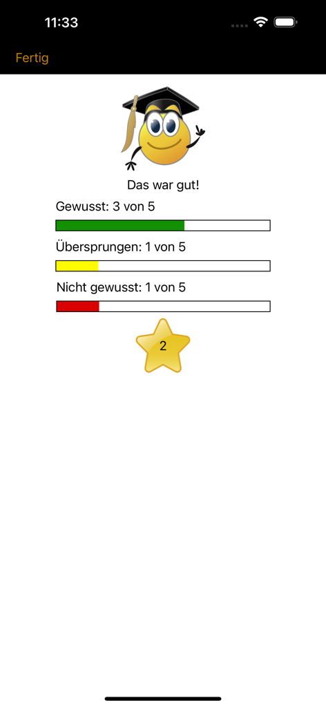 TT Tutor - TT Tutor app screen showing results of a student name learning session with progress bars