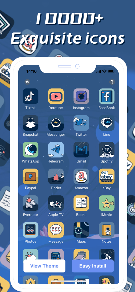 Themes: Color Widgets, Icons - Exhibición de más de 10000 iconos de aplicaciones personalizados con una estética inspirada en el espacio para la personalización de la pantalla de inicio de iOS